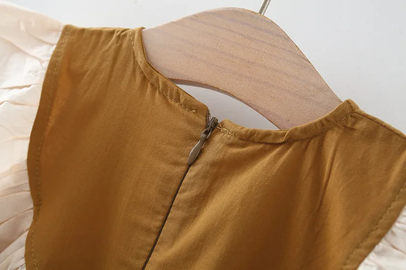 (9 Months -3 Years Old) Summer New Brown Checkered Baby Girl Dress, Simple Korean Style Children'S Clothing