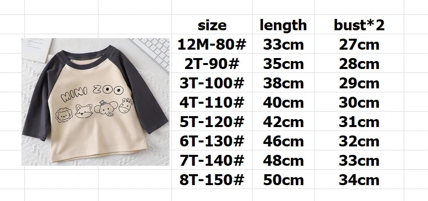 0-5Year Baby Boy Long Sleeve T-shirt Autumn Kids Clothes Cartoon Mini Zoo Girls Tops Cotton Spring Children T-shirt