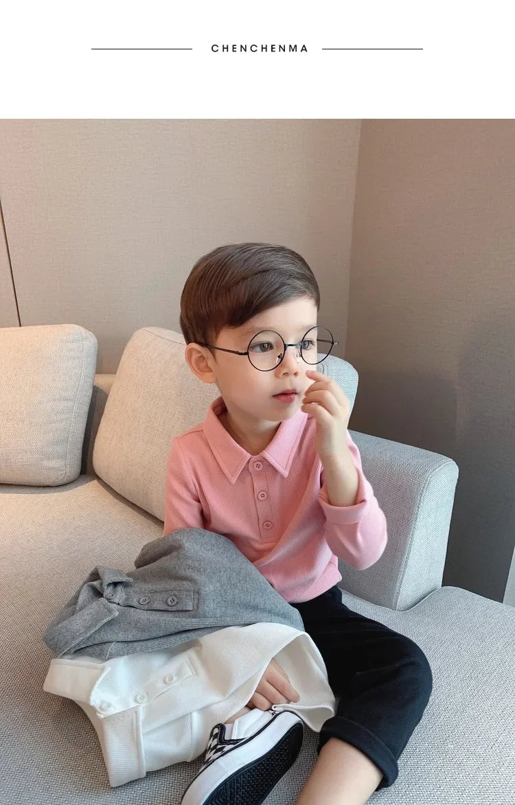Boys Polo Shirts Long Sleeve Tops for Kids Solid Color Children T-shirt Cotton  Baby Tops Toddler Spring Autumn Outwear