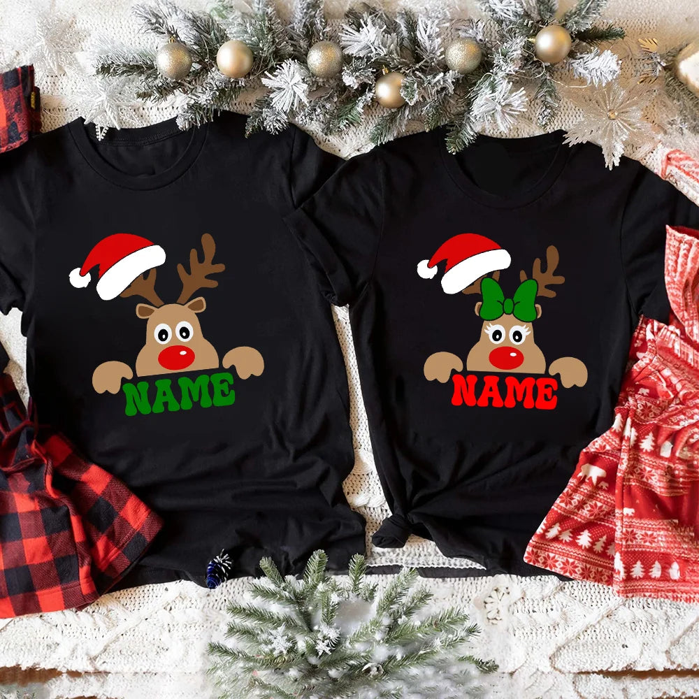 Custom Name Reindeer Shirts Reindeer Family Christmas Shirt Personalized Xmas Family Matching Tops Tee Holiday Xmas Gift