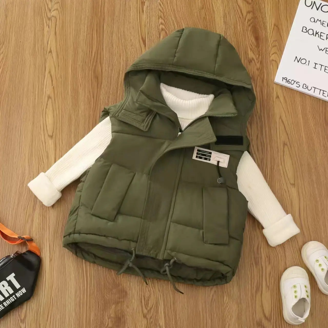 2025 Kids Puffy Windproof Quilted Sleeveless Jacket Korean Style Oversized Cargo Vest for Toddler Boys Thermal Insulated Outdoor