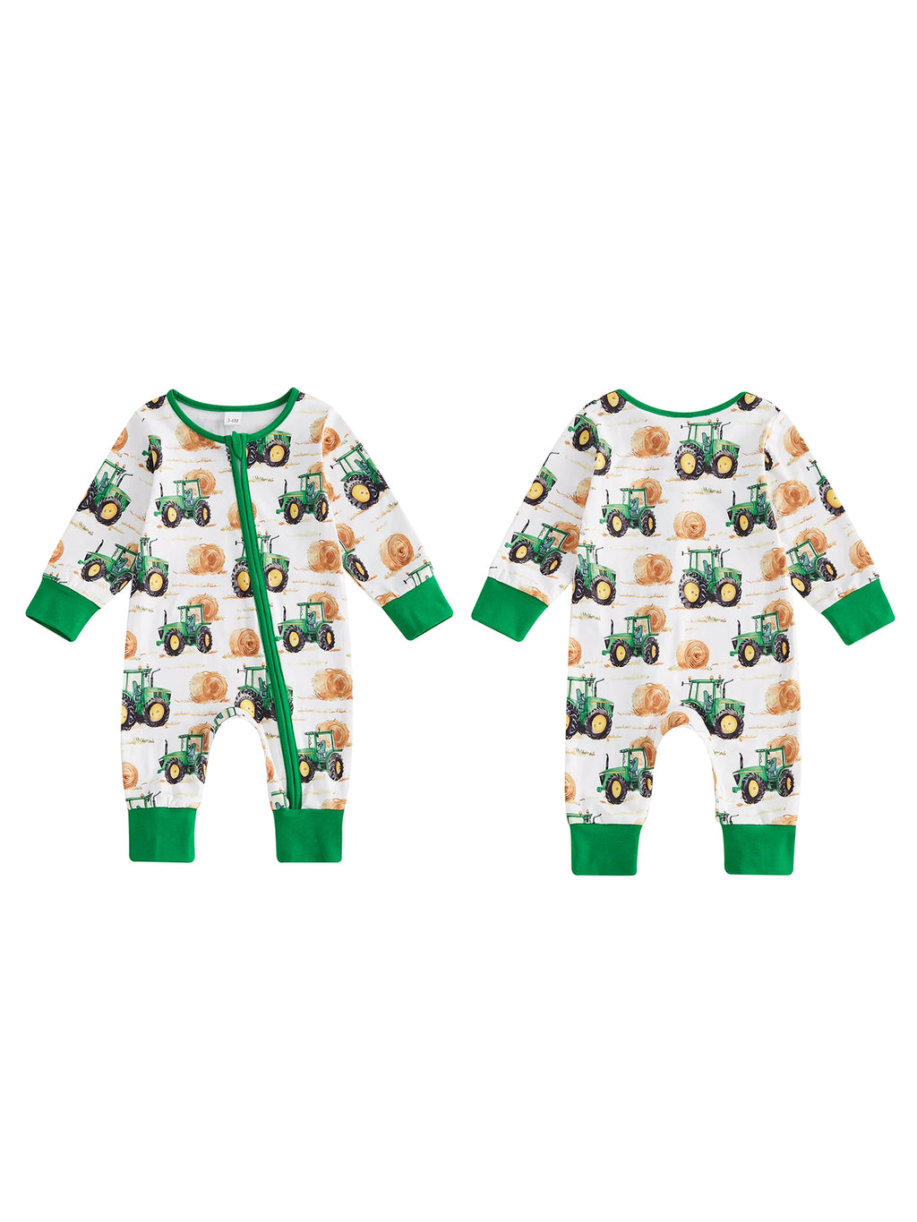 Toddler Unisex Autumn Coverall with Cute Farm Vehicle Pattern Easy Zip Closure and Cozy Crew Neck for All-Day Play