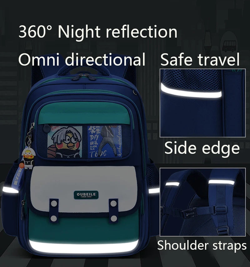 New Kid Backpack Fashion Card Color Blocking Lightweight Primary High Class School Bag Children Backpack Boy Girl Green Bookbag