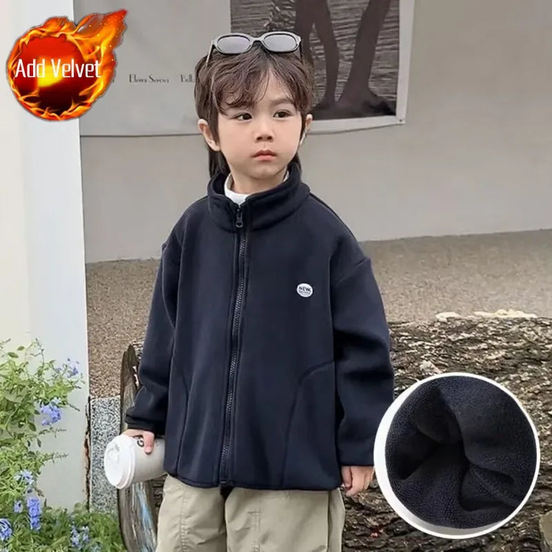 Kids Girls Boys Baby Mid-Large Size Autumn-Winter Polar Fleece Layering Jacket Fleece Sweatshirt Top