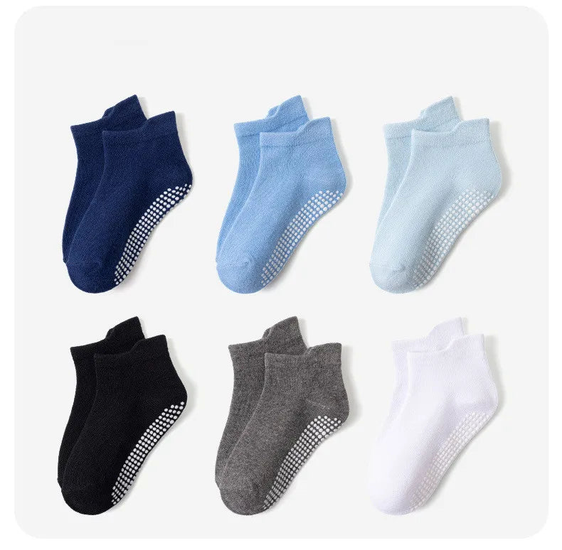 6 Pairs 0-5 Years Old Non-Slip Kids Socks with Grip Little Girls Boys Ankle Socks Infants Toddlers Children Floor Socks