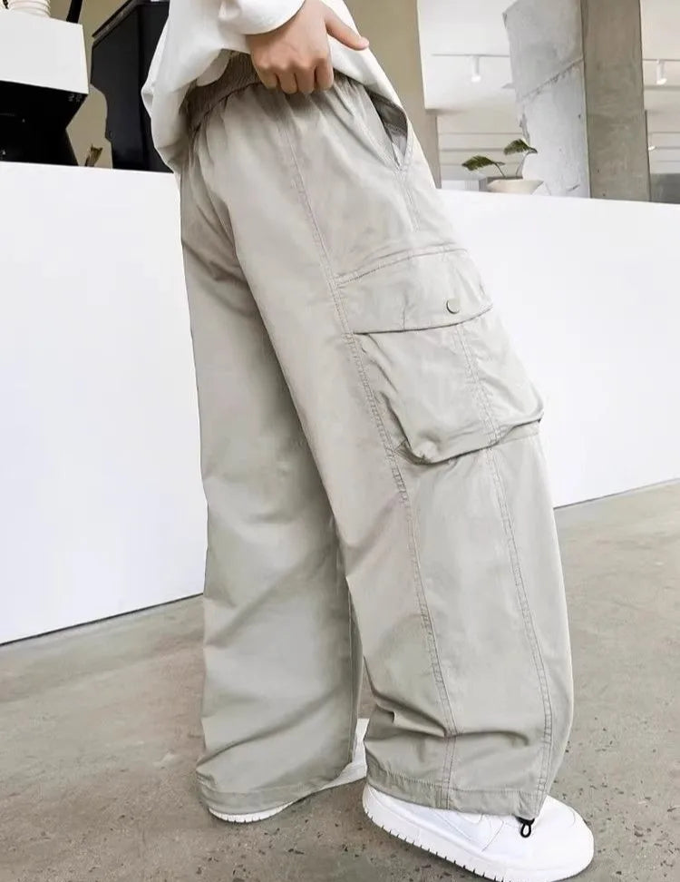 2025 Spring Autumn Boys' Cuffed Cargo Pants Straight Leg Cotton Stylish New Design