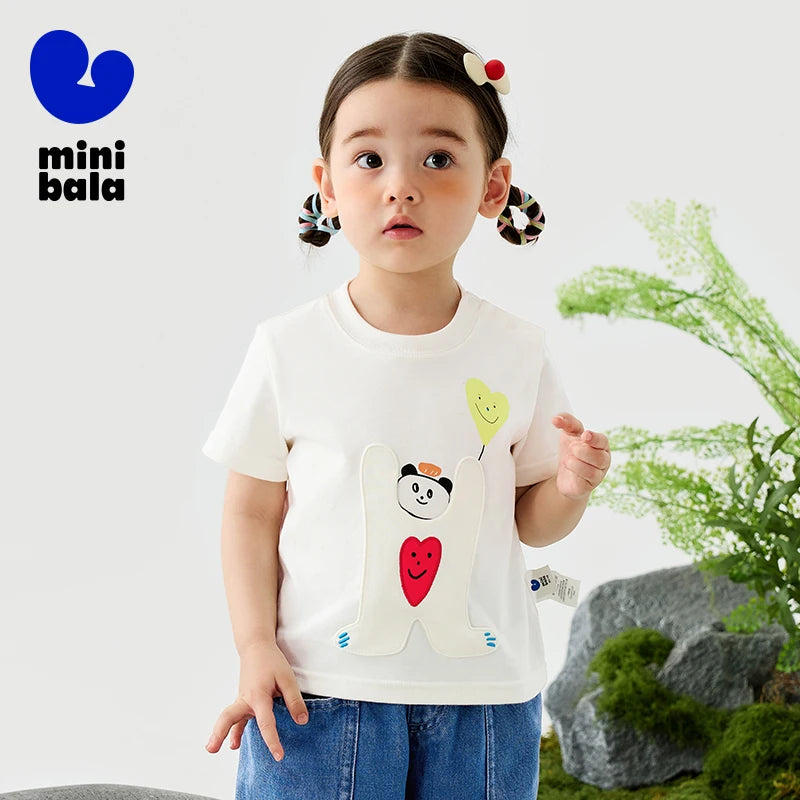 Mini Bala Boys And Girls Kids Short Sleeve T-Shirt 2025 New Spring White Black Baby Pure Cotton Top for Daily Life Casual