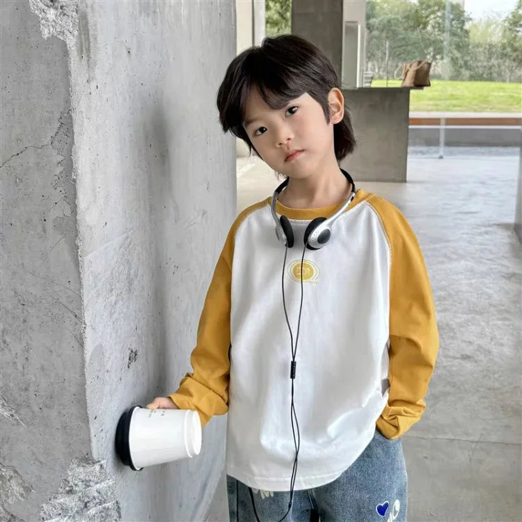 Loose Top with Children's Letters Kids Clothes Boys Elementary Student Men's T-shirt Wear 2025 New Clothing Korean Boy Child Tee
