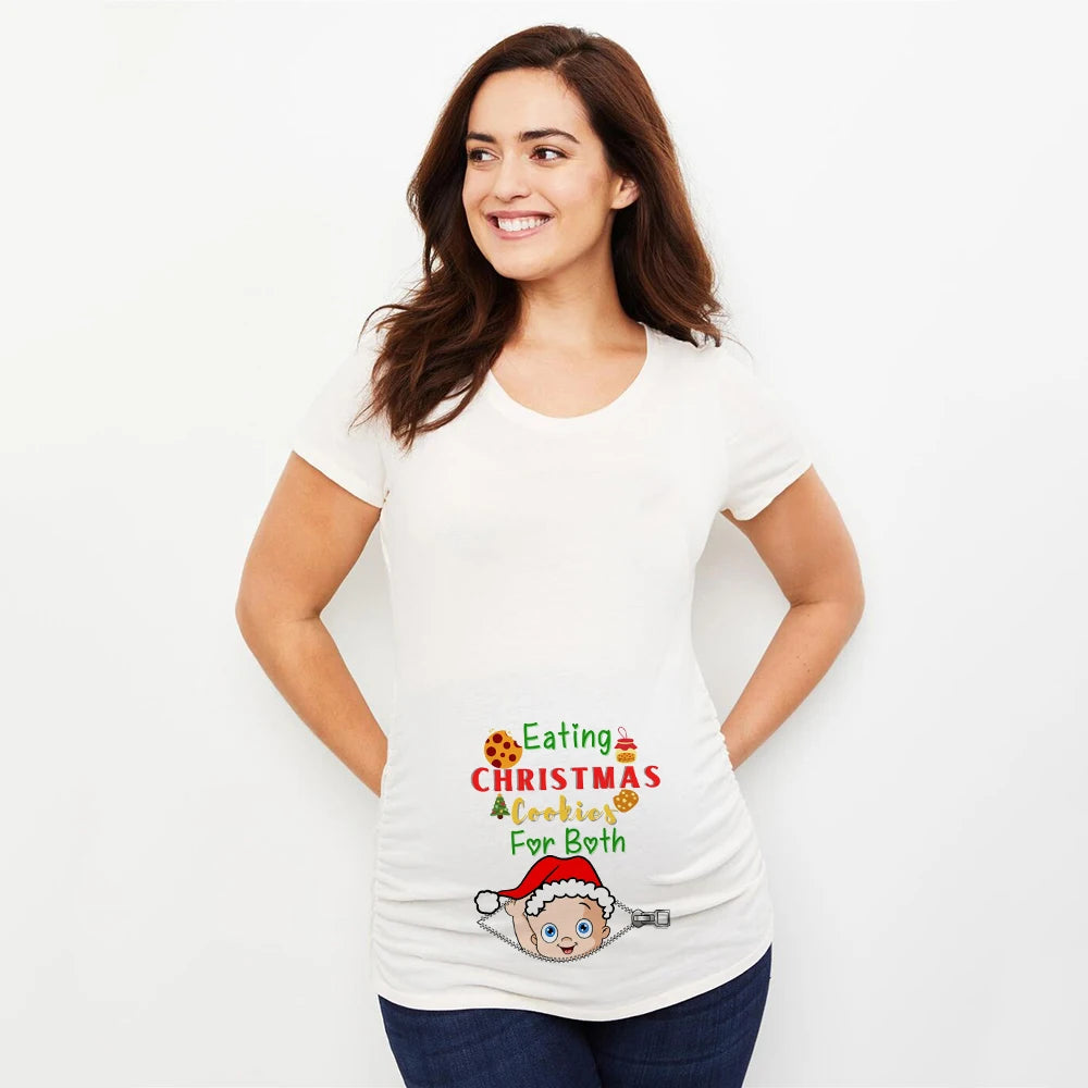 Eating christmas cookies for two Pregnant T shirt Women Maternity Blouse Christmas Maternity Shirts Pregnancy women Clothes