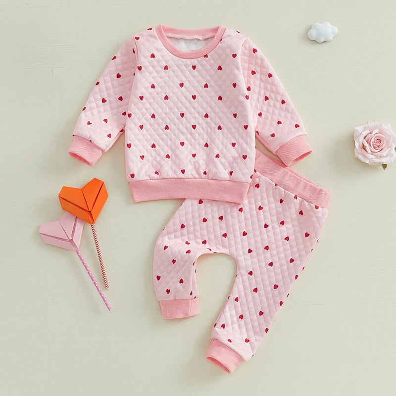 Toddler Girls Valentine s Day Outfits Heart Print Long Sleeve Sweatshirt and Elastic Pants Set Baby 2 Piece Clothes