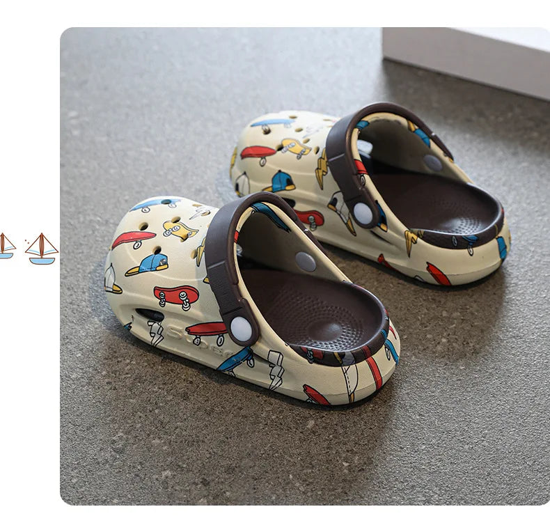 Kids'Sandals PU Leather Summer Beach Shoes Printing For Children Breathable Soft Thick Bottom Khaki Yellow Shoes Size 26-38
