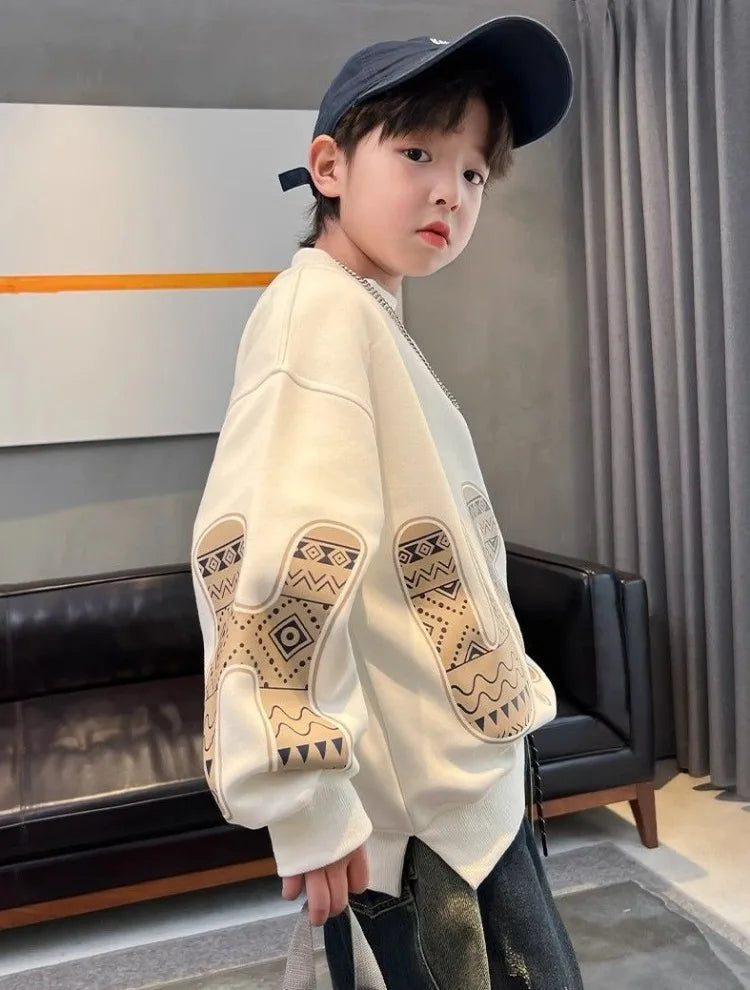 Boys' Medium-Large 2025 New Spring/Autumn Trendy No Hood Layering Top Sweatshirt