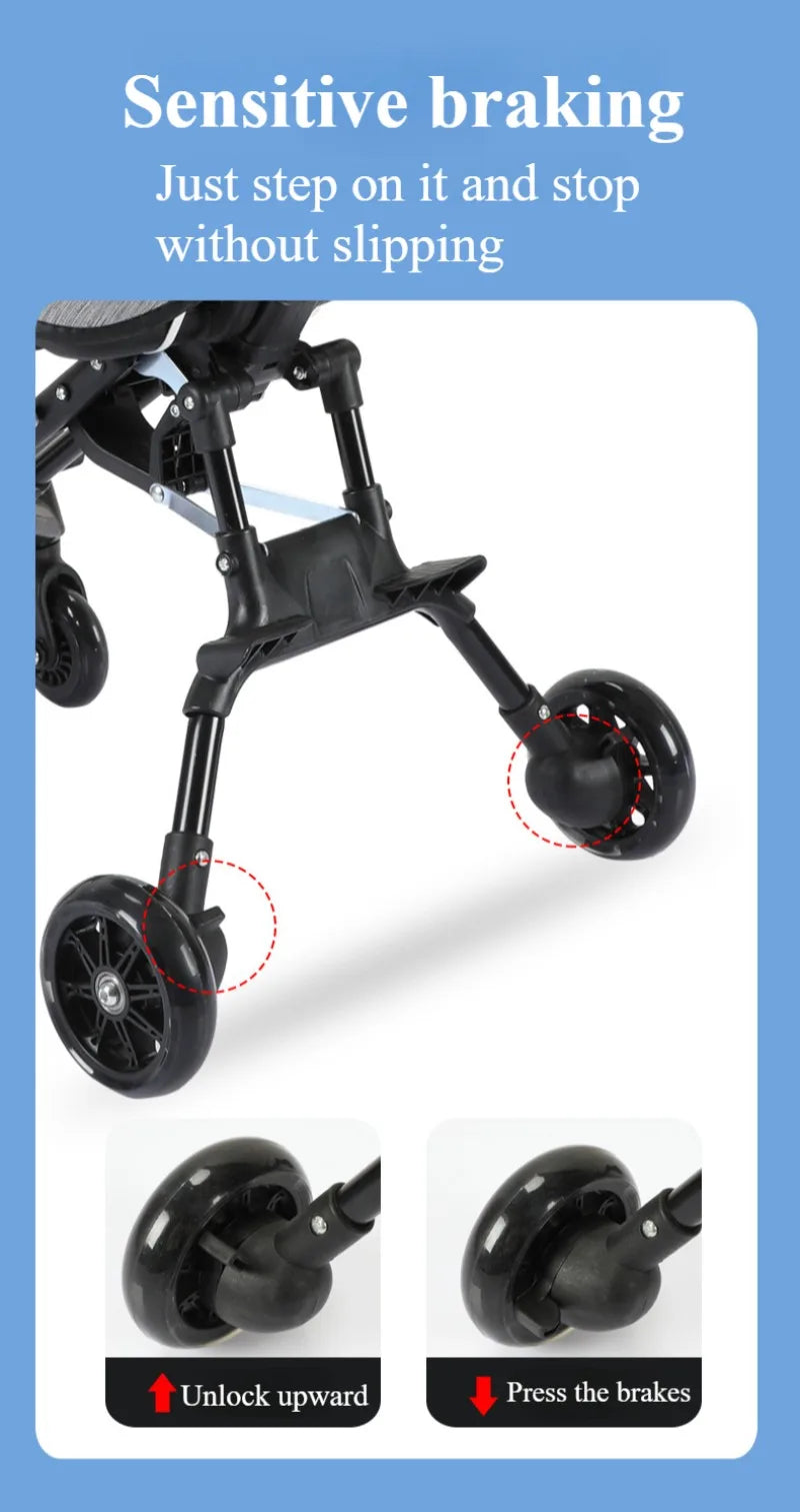 Foldable Baby Stroller Lightweight Infant Stroller with 360° Universal Wheel Soft Wide Seat Height Adjustable Halloween Gifts