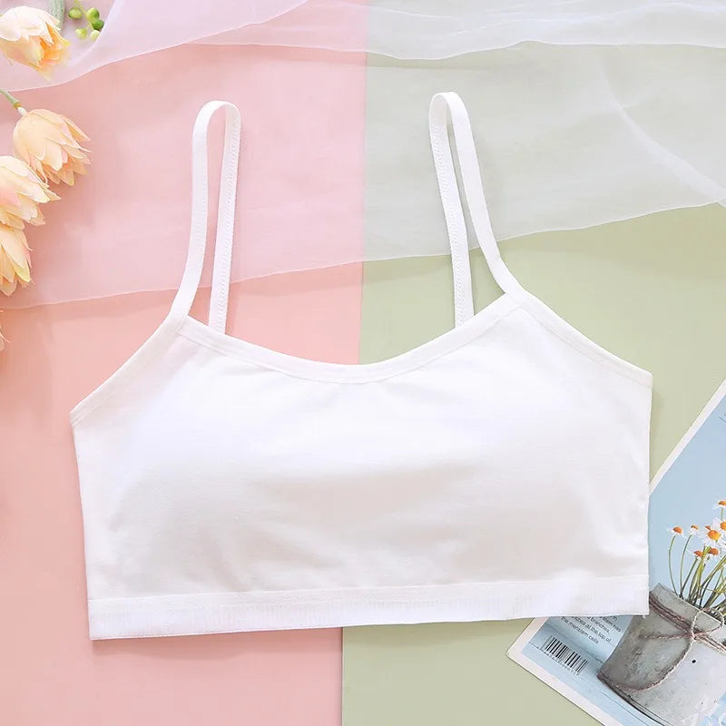 1/4 Sets Cotton Girls Underwear Set Teenage Girls Training Bras and Panties Suit Solid Wireless Fixed Pad Bra with Briefs Set