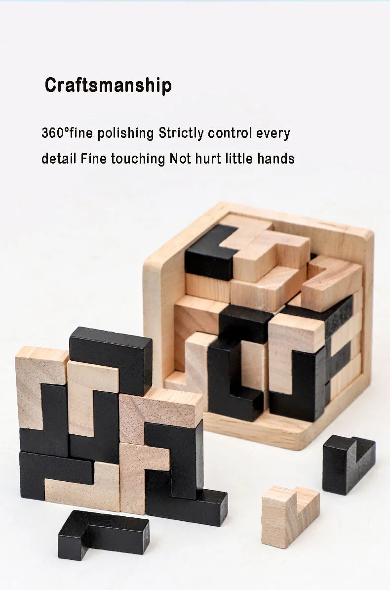 3D Cube Puzzle Luban Interlocking Creative Educational Wooden Toy Brain Mind Early Learning Game Gift For Children Letter