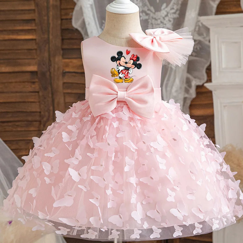 Mickey Minnie Mouse Girl Princess Dress Kid Clothes Party Birthday Outfits Evening Party Tulle Dress Wedding Wear Bowknot Dress