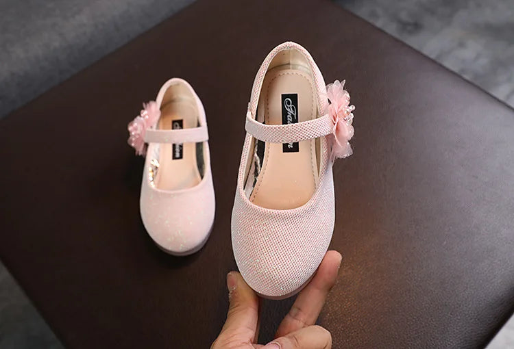 Korean Style Fashion Kids Beaded Little Flowers Leather Shoes Girls Princess Shoes Children Crystal Soft Bottom Dancing Shoes