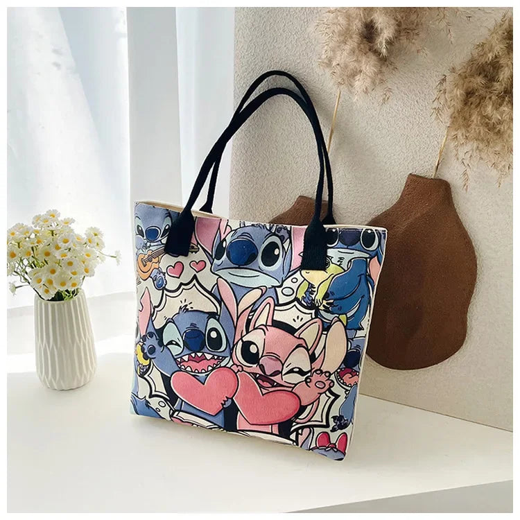 Kawaii Lilo & Stitch Large Canvas Bag Shoulder Bag Handbag Print Handbag Women's Large Capacity ShoppingBag Commuter Tote Bag