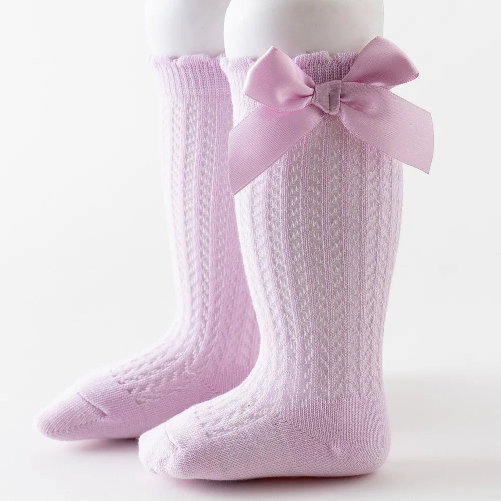 Limit quantity 0-2Y Children Girls Royal Style Bow Knee High Fishnet Socks Baby Toddler Bowknot Socks Kid Hollow Out Sock Sox