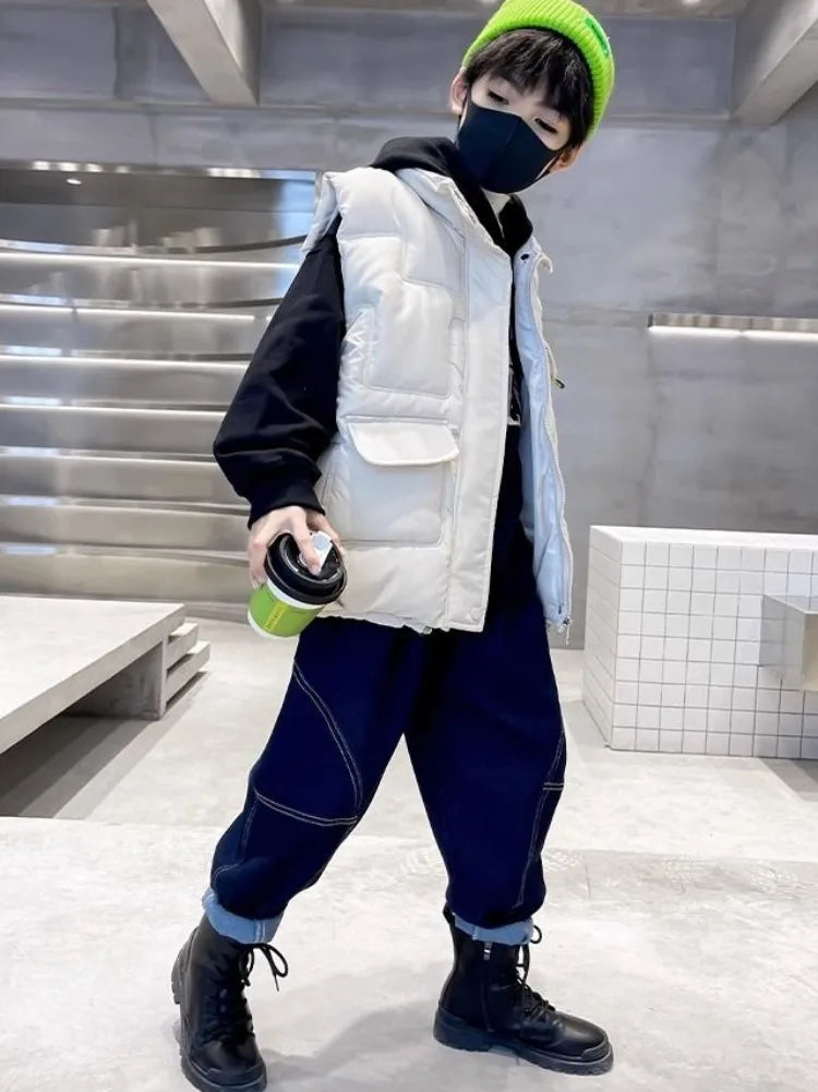 Boys' Thermal Insulated Down Jacket Autumn Winter Kids' Outerwear Plus Size Cape Vest Stylish Trendy