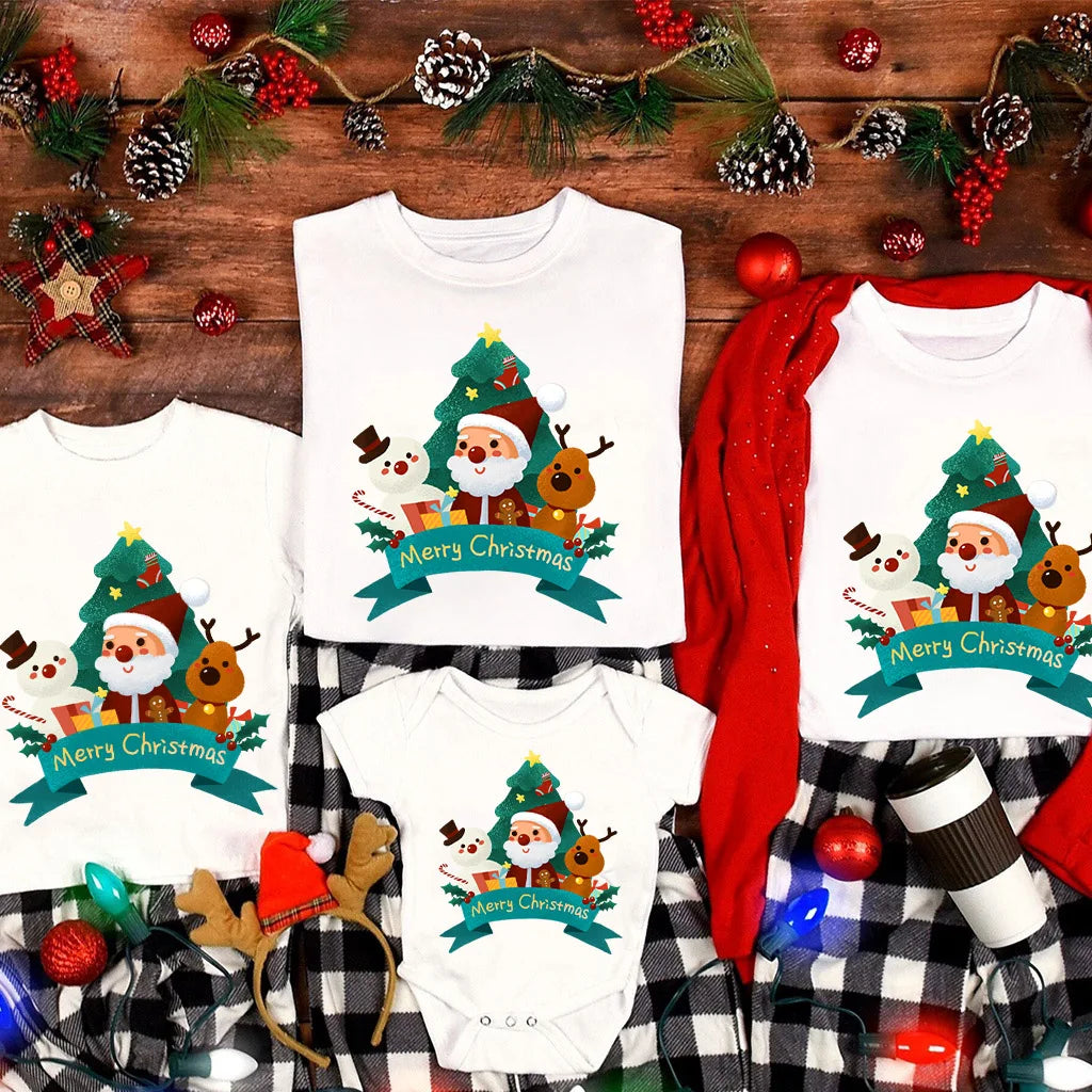 Christmas Santa Claus Print Family Clothes Family Matching Soft Clothing Mother Father Daughter Son T-Shirt Clothes