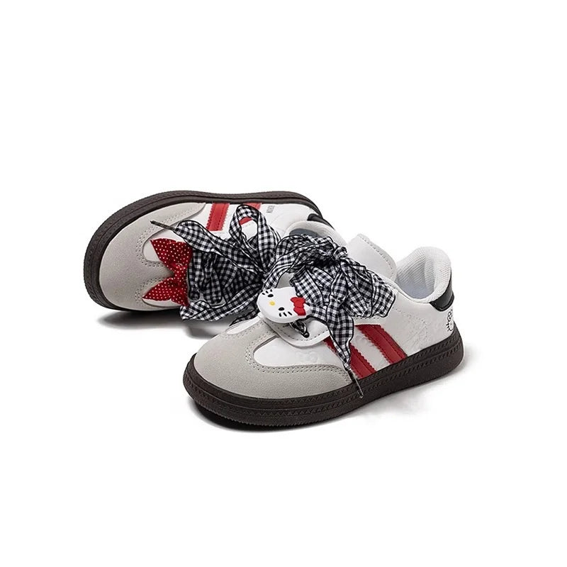 Kids'Casual Shoes Cartoon Hello Kitty Bow PU Leather Spring Shoes For Girls Anti-slip Velcro White Shoes Size 23-37