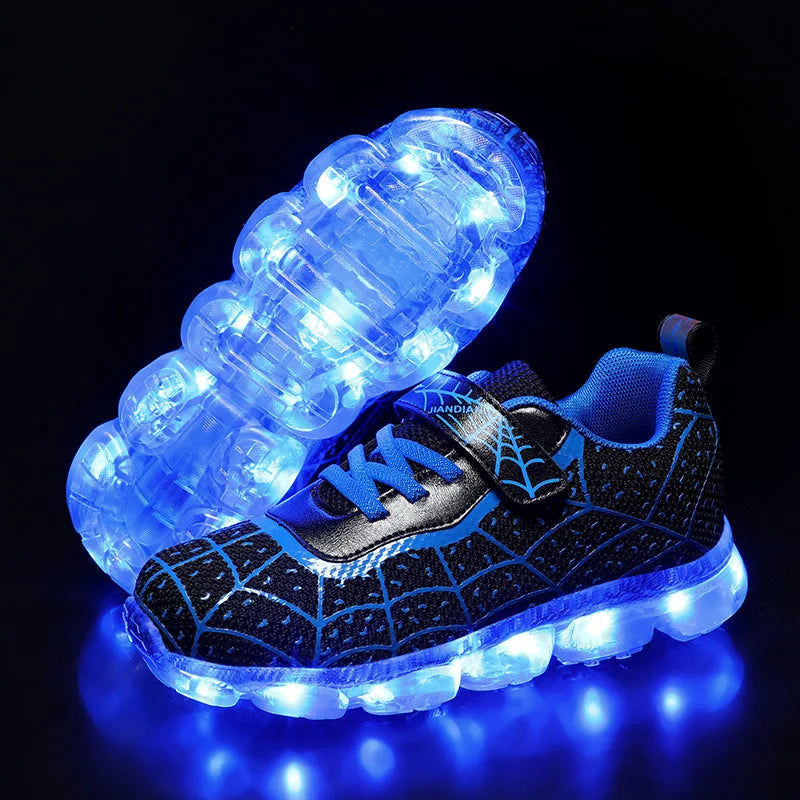 Disney Children Luminous PU Leather Red Shoes For Boys Girls LED Lighted Soft Baby Kids Sneakers Infant Tennis Size 25-35