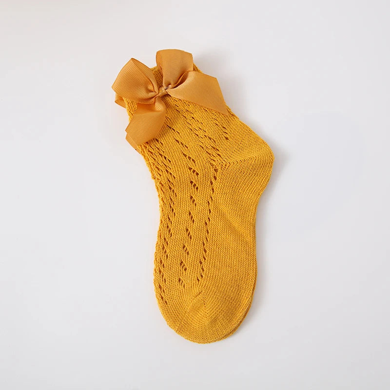 1 Pairs Summer Bow Baby Girls Socks Toddler Long Sock Infant Knee High Cotton Mesh Spanish Style Breathable Socks For 0-8Years