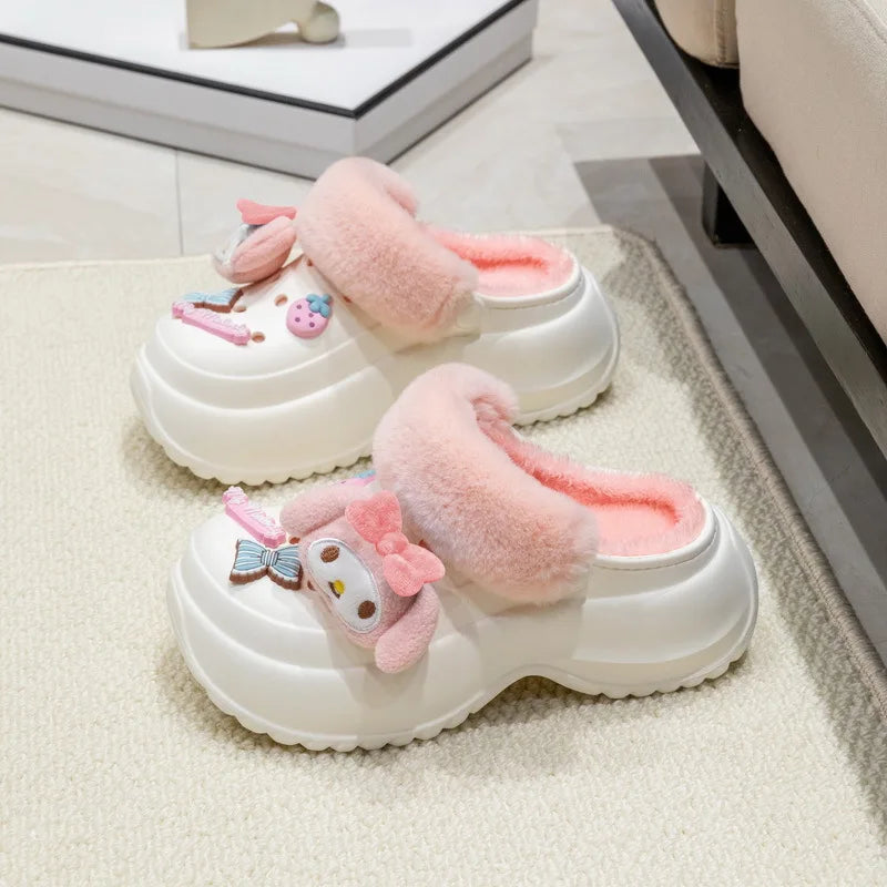Kids' Slippers House Slipper Cotton EVA Cat Winter Shoes For Girls Warm Anti-slip Thick Bottom Black White Shoes Size 35-40