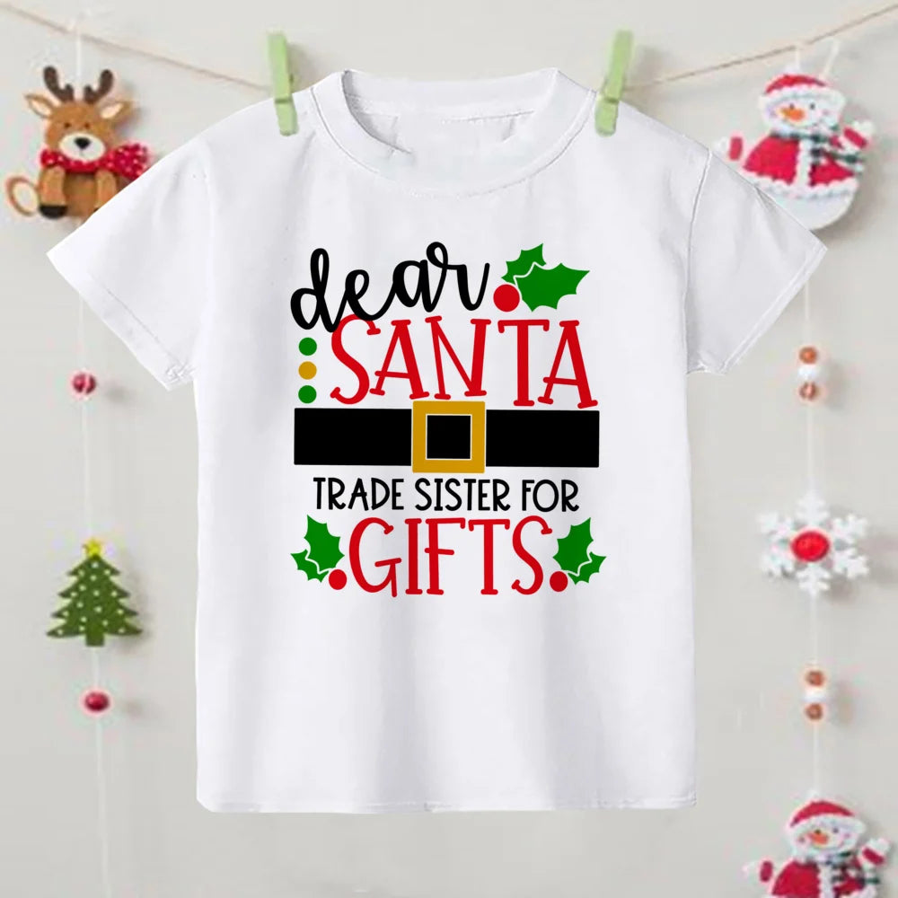Christmas Children's T-shirt Xmas Party Gift Boys Girls Sibling T Shirt Outfits Clothes Kids T Shirts Cute Short Sleeve Tops Tee
