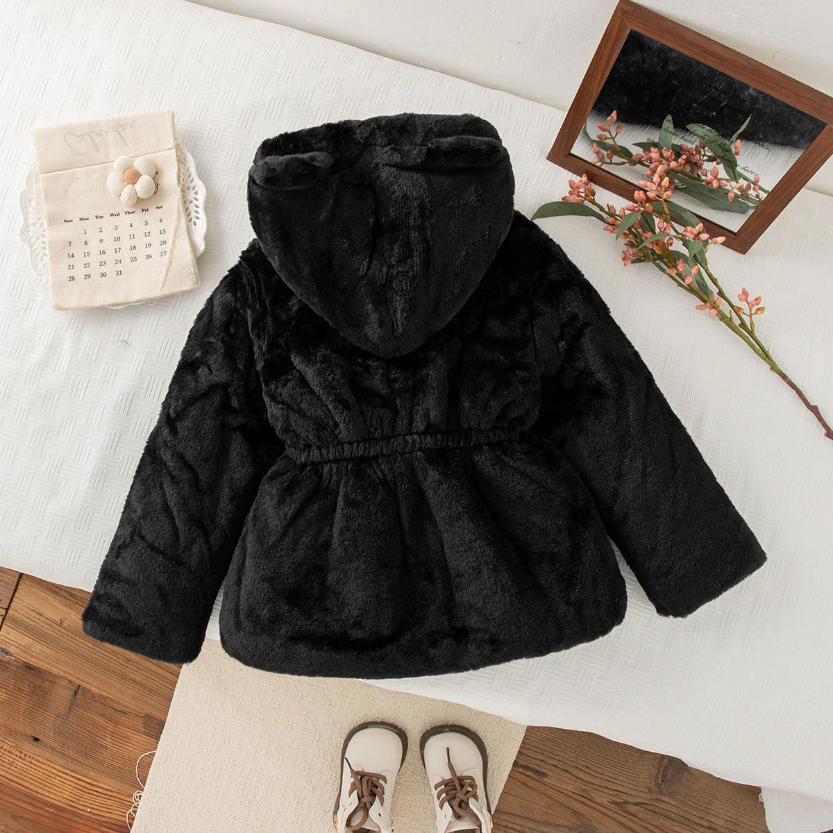 Winter New Solid Color Long Sleeved Baby Girl Coat, Thick And Warm Children'S Clothing Suitable For Babies Of 90-140 Height