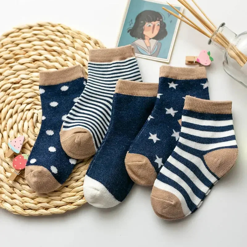 5Pairs/lot 2024 Baby Socks for Kids Girls Boy Cotton Stripe Cartoon Animals Summer Toddler Knitted socks Newborn BeBe Clothes