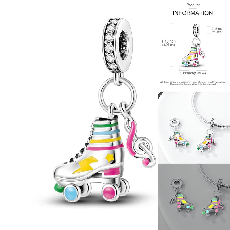 925 Sterling Silver Original Pink Ballet Shoes Charms Ballet Dancer Pendants For Women DIY Bead Fit Original Bracelet Necklace