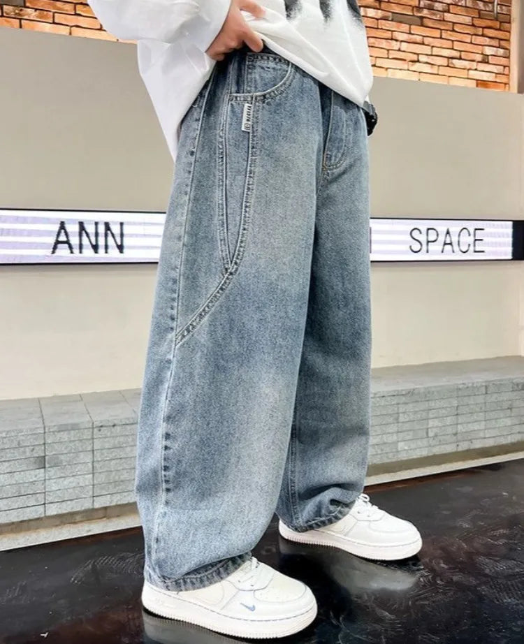 2025 Spring New Boys Loose Fit Jeans Long Pants for Toddler & Big Kids, Handsome Casual Denim Pants, Trendy Kids Clothing