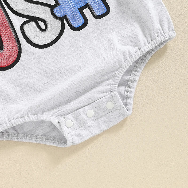 Infant Patriotic Romper American Flag Print Short Sleeve Jumpsuit for Baby Summer Outfit 4th of July Toddler Clothes Cute