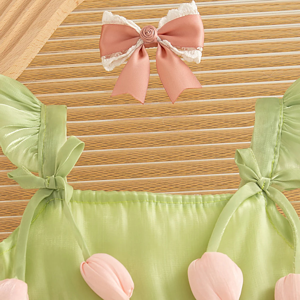 Summer New Sweet Tulip Baby Girl Dress, Cute Ruffled Sleeve Children'S Clothing For Babies Aged 9 Months To 3 Years Old