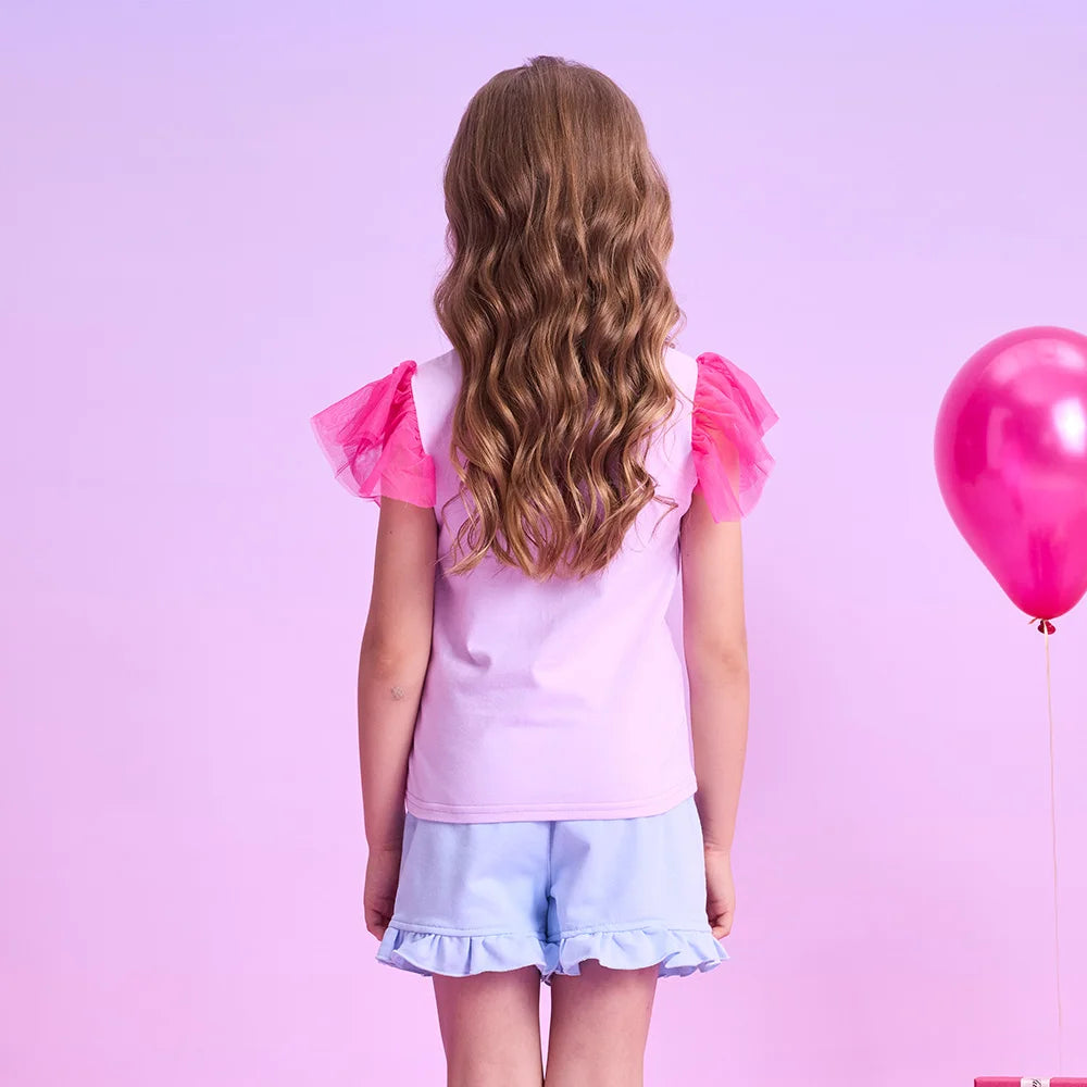 VIKITA Girls Flare Sleeve Summer T Shirt Kids Unicorn Flower Print Cartoon T Shirts Kids Casual Daily School Cotton Casual Tops