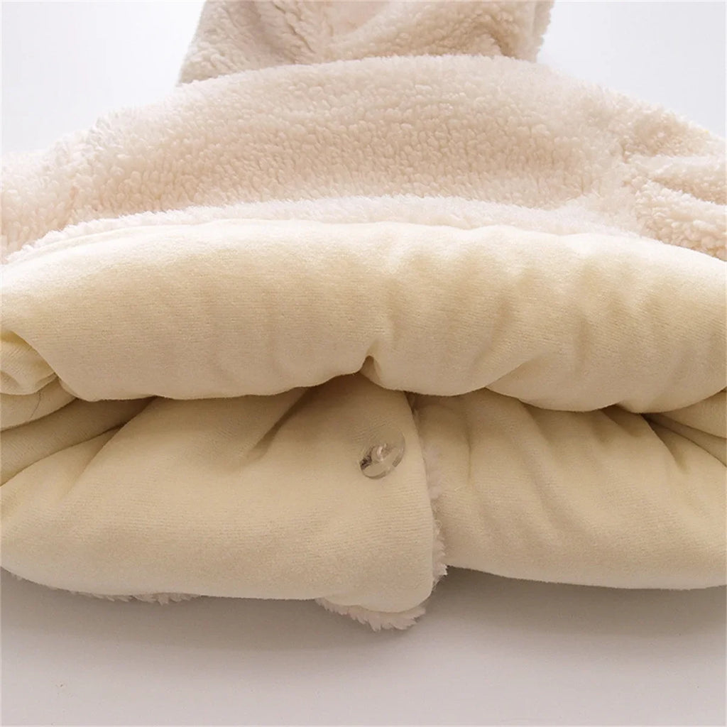 (0-3 Years Old Girls) Winter New Girls' Top Warm Furry Hat Bow Ribbon Warm Cute Hooded Bear Ears Long Sleeve Pocket