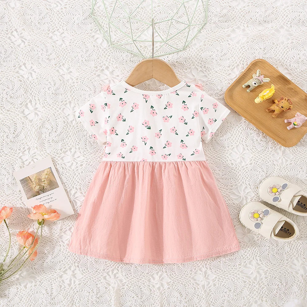 Summer New Style Fake Two Short Sleeved Baby Girl Dress, Small Floral Petal Collar Children'S Clothing (6-24 Months)