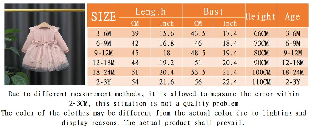 (3 Months -3 Years Old) Autumn And Winter New Pink Baby Girl Princess Dress, Sweet Bow Children'S Long Sleeved Clothes