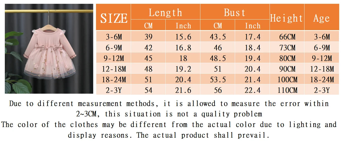 (3 Months -3 Years Old) Autumn And Winter New Pink Baby Girl Princess Dress, Sweet Bow Children'S Long Sleeved Clothes