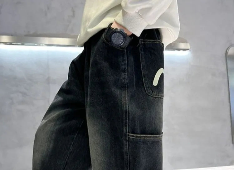 Boys' Fleece-Lined Jeans 2025 New Autumn/Winter Thermal Insulated Trendy Long Pants for Big Tall Kids, Stretchy Fabric Loose Fit