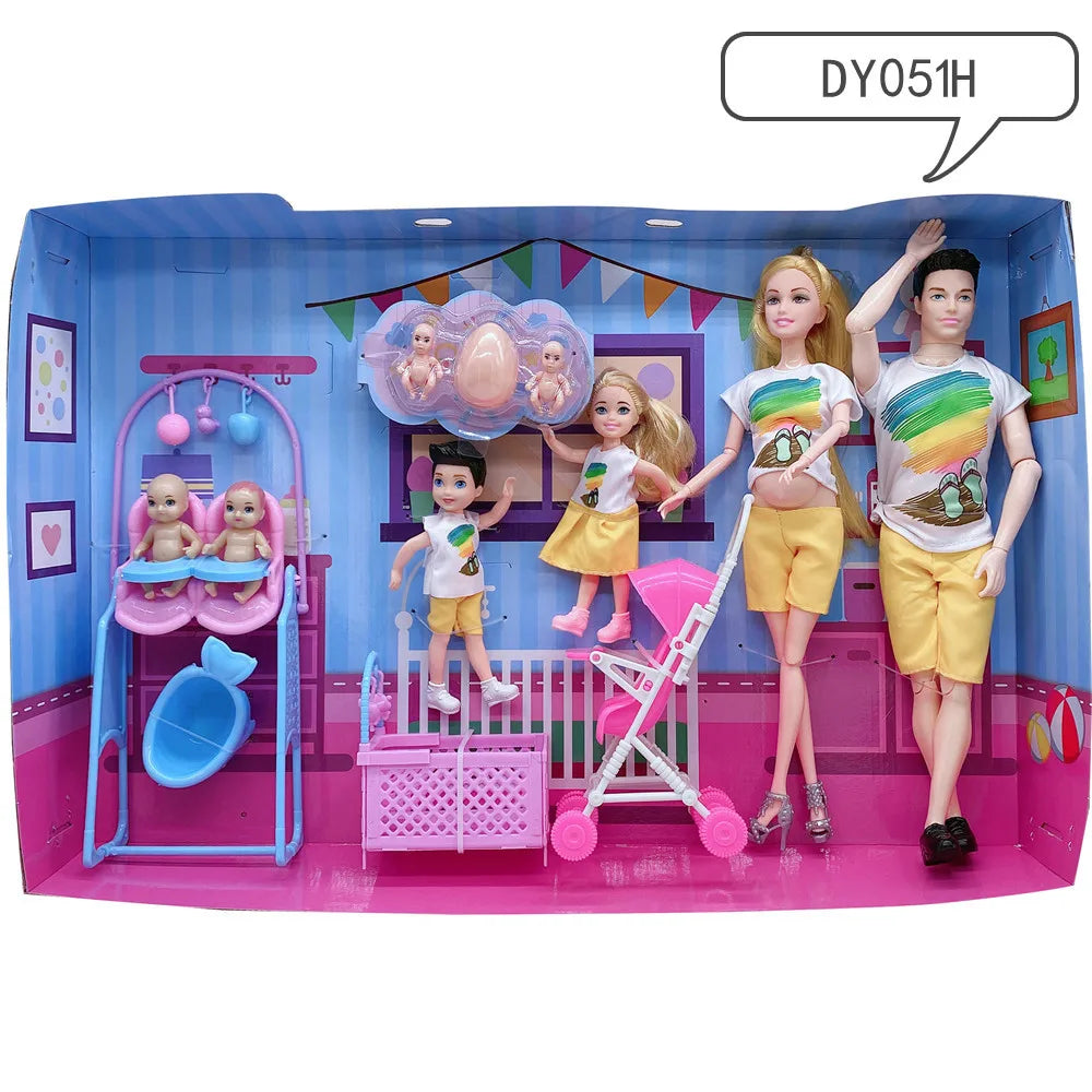 Doll Accessories Baby Dolls Pregnant Mom Father Children Family Set Christmas Birthday Present for Doll Game Toy,No Color Box