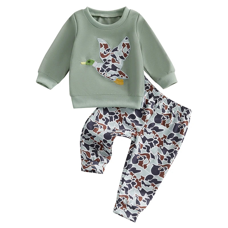 Toddler Winter 2PCS Clothing Sets Warm Fleece Hoodie Bear Print Pullover Elastic Waist Pants Outfit for Boys