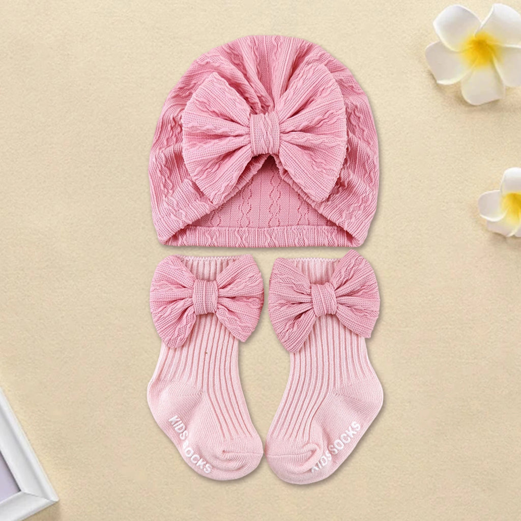 Adorable Baby Boy Knit Hat and Booties Set Newborn Soft Beanie Cap with Pom Pom and Matching Socks for Infants