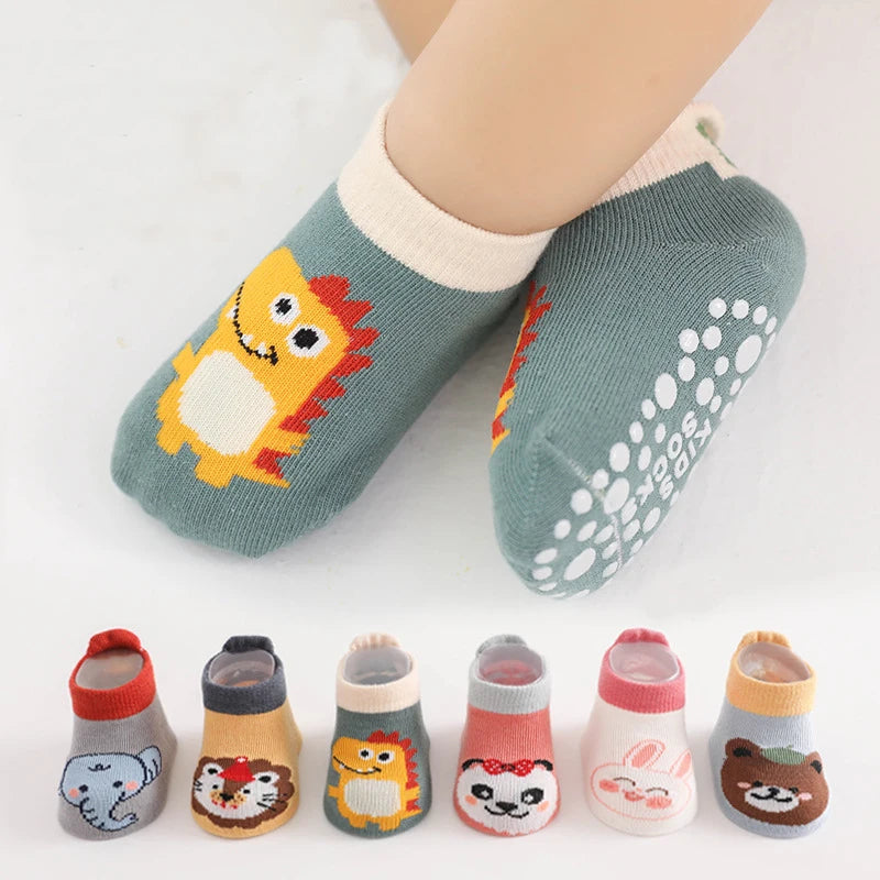 6 Pairs Spring Summer Kids Cotton Socks Children Autumn Cute Cartoon Animal Pattern Comfy Breathable Baby Non-slip Floor Socks