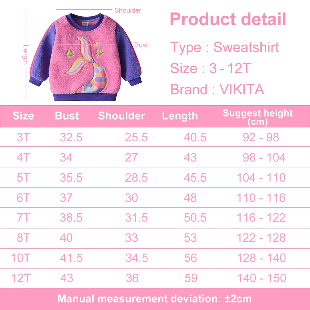 VIKITA Kids Fleece Sweatshirts Girls Hoodies Pullovers Winter Autumn Thick Warm Pullovers Outwear Children's Clothing 3-12 Yrs