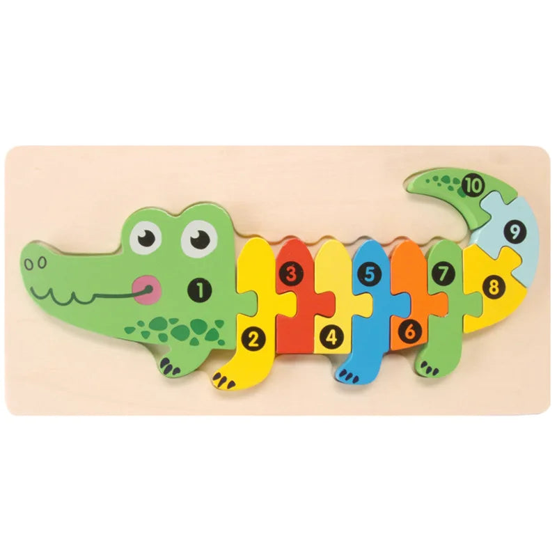 3D Stereoscopic Montessori Wooden Puzzle Cartoon Dinosaur Animal Shape Color Cognitive Educational Game Toy Kids Birthday Gift