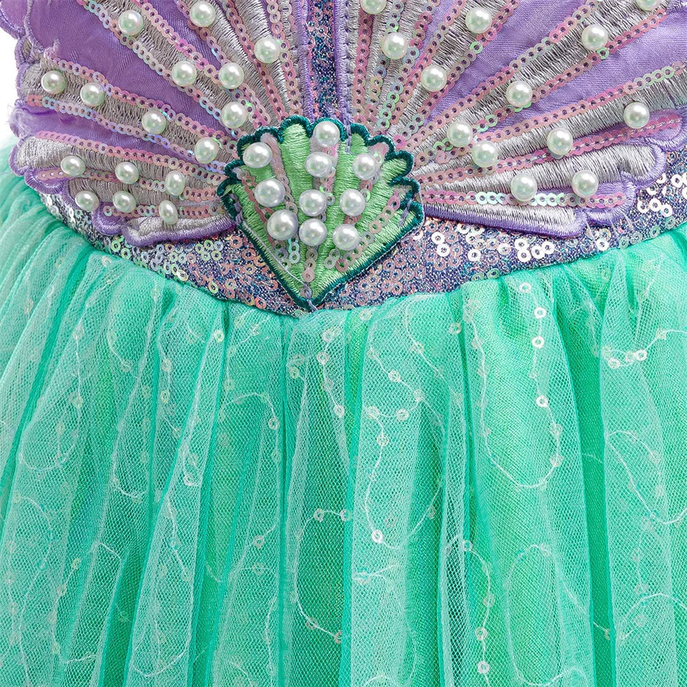 Little Mermaid Sets Cosplay Party Dress For Girl Kids Ariel Princess Gown Girls Beading Sequin Shining Dresses Children Costumes