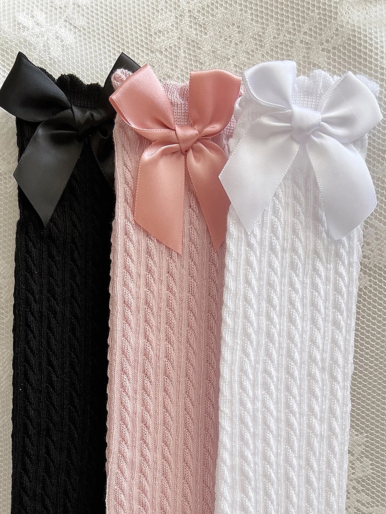 3pairs Girls Bow Decor Over The Calf Long Socks